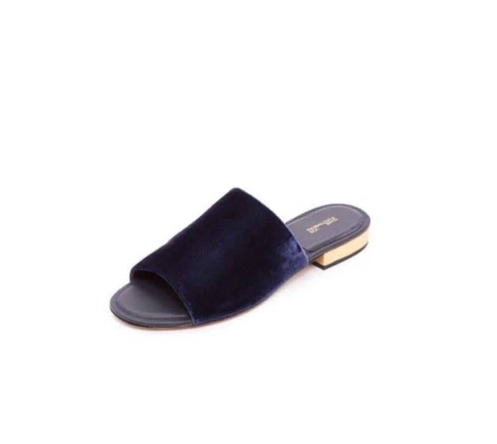 DIANE VON FURSTENBERG Samassi Slide Sandals $198 NWOB Blue Velvet SZ 7 / 37 Chic